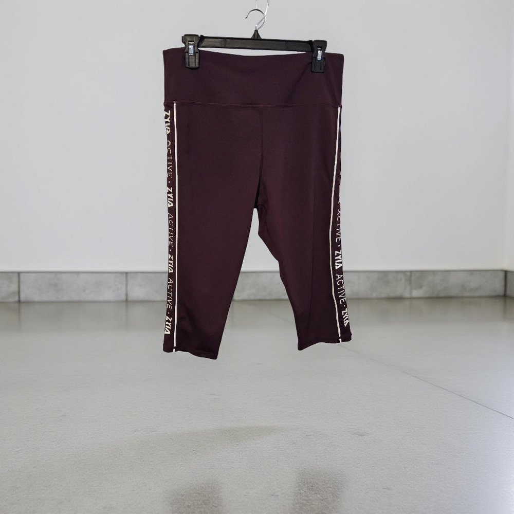 1 Preloved Zyia Active Wear Plum Logo Stripe Hi-rise Crop 17" size 14-16